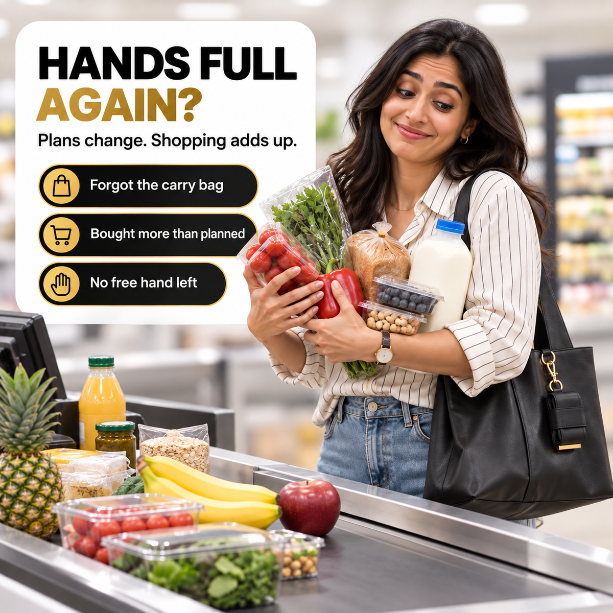PocketFold problem: hands full at checkout
