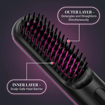 Close-up of dual-layer bristle head on a cordless styling brush